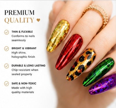 NBD Holographic Nail Foil Set – 10PCS Transfer Foils for Nail Art Designs | Metallic Chrome Foil Kit for Acrylic, Gel & Natural Nails