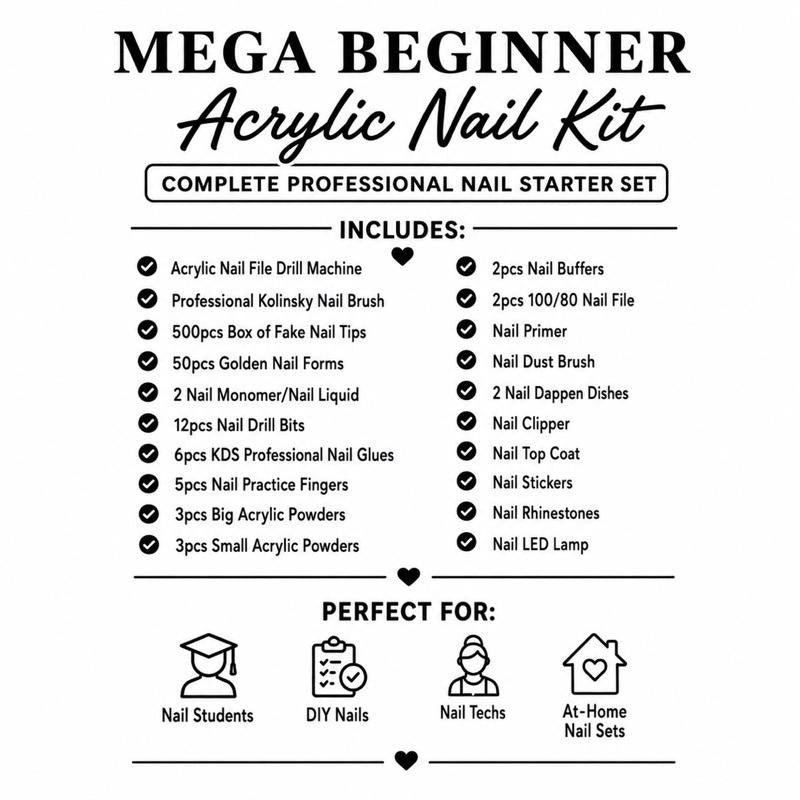 Mega Beginner Acrylic Nail Complete Kit – NBDANIYA
