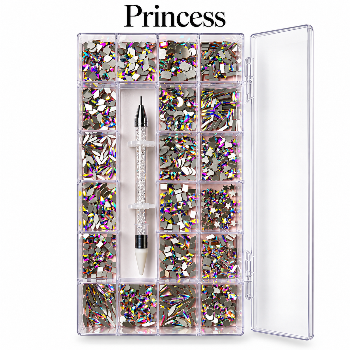 Princess-3,100 pcs high quality Nail Rhinestones Great valued box- Professional Nail Crystal Kit-PEN INCLUDED.