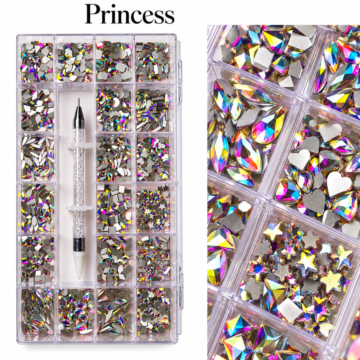 Princess-3,100 pcs high quality Nail Rhinestones Great valued box- Professional Nail Crystal Kit-PEN INCLUDED.